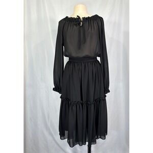 Vintage Jan's Things by Jan Strass Black Sheer Peasant Top Tiered Midi Skirt Set